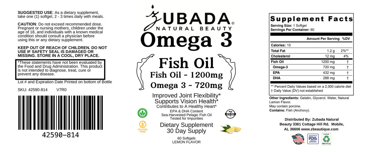 Zubada's Omega 3 Fish Oil Supplement